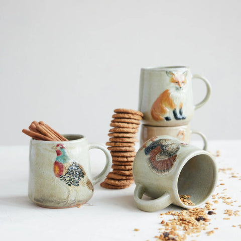 Hand-Painted Stoneware Mug - Fowl