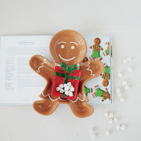 Hand-Painted Gingerbread Shaped Plate w/ Nesting Gift Shaped Dish
