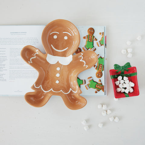 Hand-Painted Gingerbread Shaped Plate w/ Nesting Gift Shaped Dish