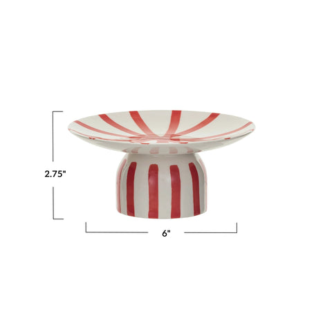 Hand-Painted Red + Cream Striped Pedestal
