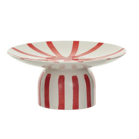 Hand-Painted Red + Cream Striped Pedestal