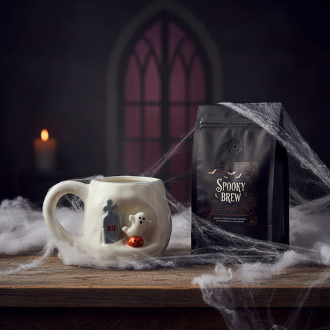 Hand-Painted Mug With 3-D Ghost + Tombstone