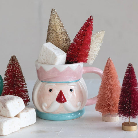 Hand-Painted Nutcracker Head Mug - Pink/White