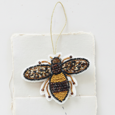 Jewel Box Fabric Beaded Bee Ornament