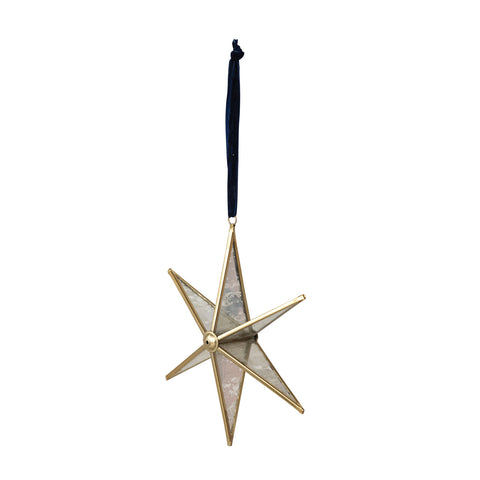 Handmade Antique Mirrored Glass & Brass Star Ornament