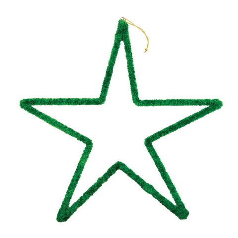 Handmade Chenille Yarn Wrapped Metal Hanging Star, Green