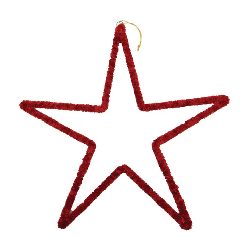 Handmade Chenille Yarn Wrapped Metal Hanging Star, Red