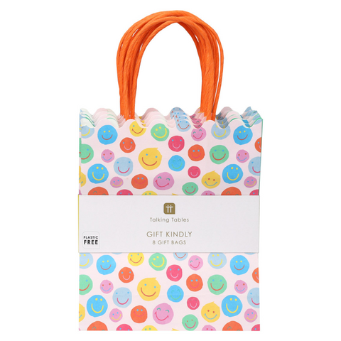 Happy Face Smile Paper Gift Bags - 8 Pack
