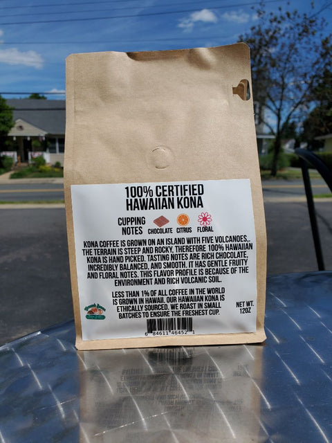 100% Hawaiian Kona - Whole Bean, 12oz Bag, Beige Bag