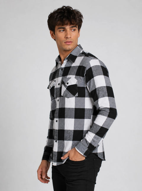 Hawk's Bay Buffalo Plaid Flannel Shirt - White/Black