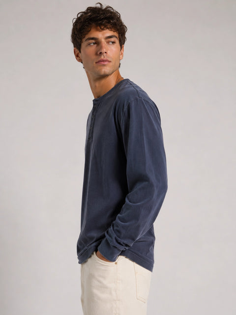 Hawk's Bay Long Sleeve Henley - Charcoal