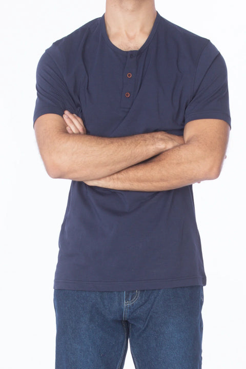 Hawk's Bay Henley Tee - Navy