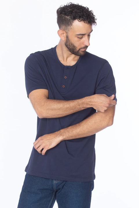 Hawk's Bay Henley Tee - Navy