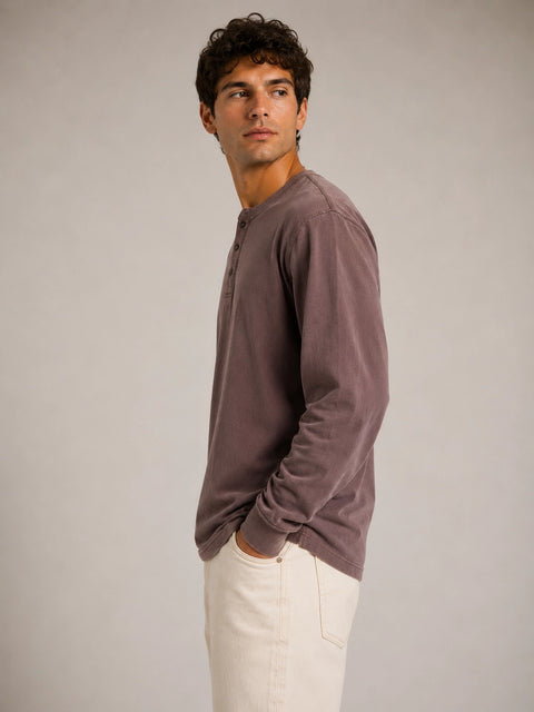 Hawk's Bay Long Sleeve Henley - Brown