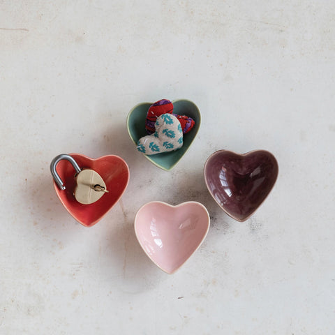 Stoneware Heart Shaped Dish - Pink