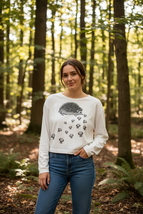 Hedgehog Lauren Heavyweight Long Sleeve Crop Tee by Supermaggie - Off White