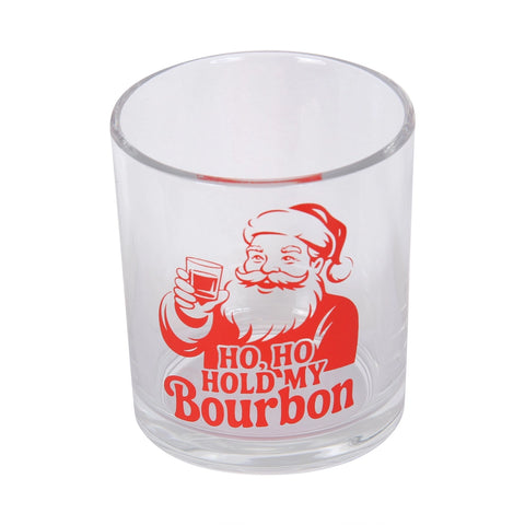 Ho Ho Hold My Bourbon Santa Rocks Glass