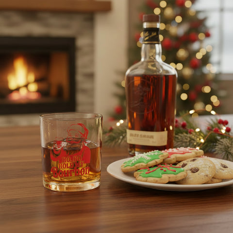 Ho Ho Hold My Bourbon Santa Rocks Glass