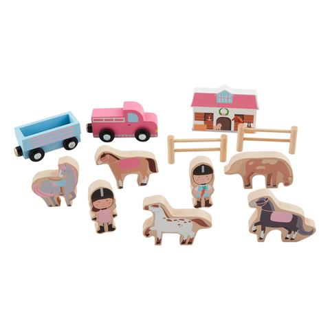 Horse Stable Wood Toy Set