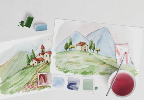 Italian Fields Watercolor Painting Kit, 7" x4", Multi