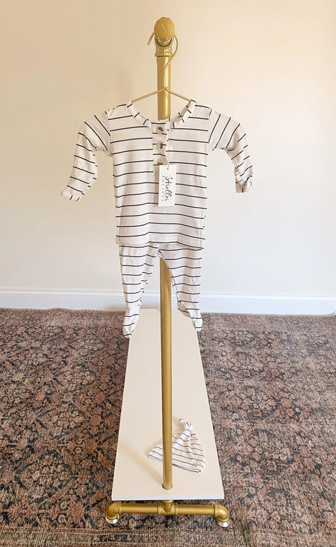 Top and Bottom Outfit and Hat Set (Newborn-12 months sizes) Black Stripes - Stroller Society