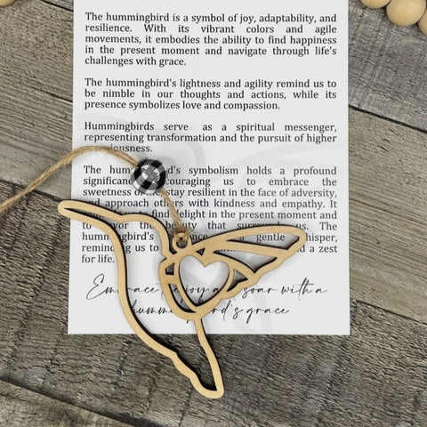 Story ornament- hummingbird- captivating grace, 3.5 x 4", wood