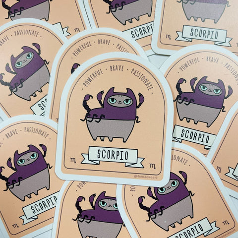 Scorpio Cat Sticker, 2" x 2.5", Peach