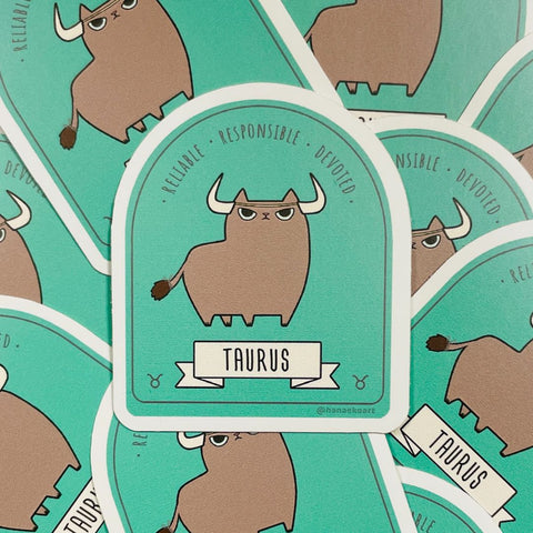 Taurus Cat Sticker, 2" x 2.5", Green