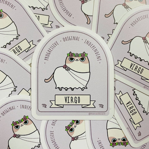 Virgo Cat Sticker, 2" x 2.5", Lilac