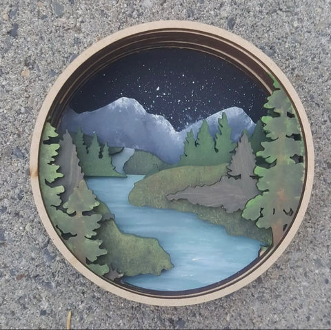 Paint by layers- Forest River shadow box, 6 X 2 X 6", Multi