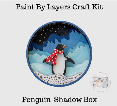 Paint by layer- Penguin Shadow box, 6 x 2 x 6, multi