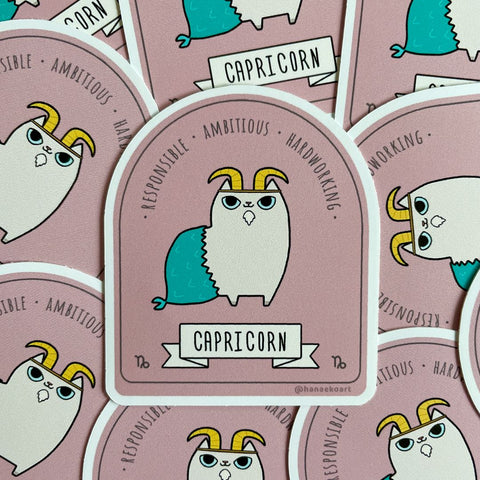 Capricorn Cat Sticker, 2" x 2.5", Blush