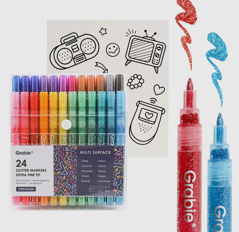 Grabie- Iridescent Glitter Acrylic Paint Markers, multi