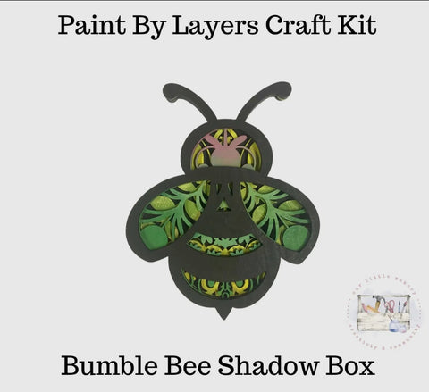 Paint by Layers craft kit- Bumble bee shadow box, 6.5 x 2 x  6.5 ", multi