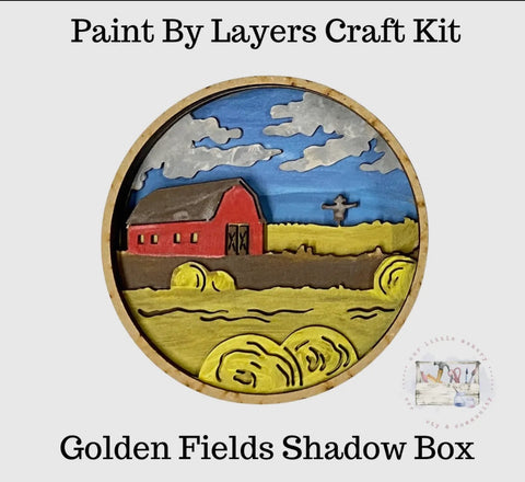 Paint by layers- Golden fields shadow box, 6,5 x 2 x6.5