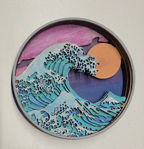 Paint by layers- Wave shadow box, 6.5 x 2 x6.5", multi