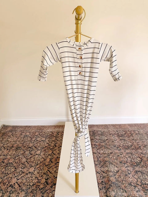 Knotted Baby Gown Set - Black Stripes (Newborn-3 months) - Stroller Society