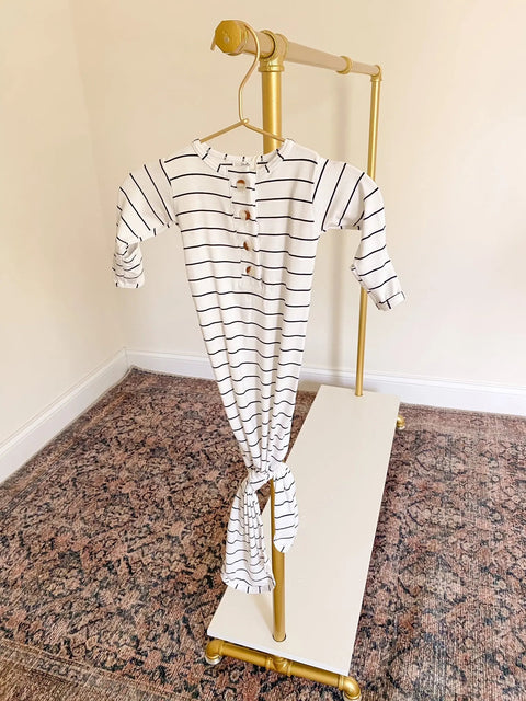 Knotted Baby Gown Set - Black Stripes (Newborn-3 months) - Stroller Society