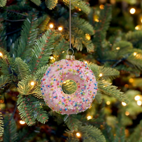 Iced Donut Ornament, Light Pink