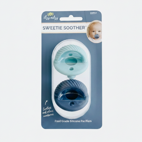 Itzy Ritzy Sweetie Soother™ Pacifier Set - Robin's Egg Blue + Navy Cables