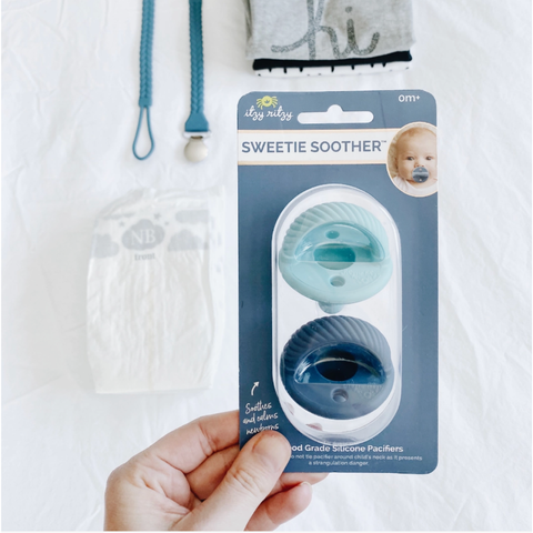 Itzy Ritzy Sweetie Soother™ Pacifier Set - Robin's Egg Blue + Navy Cables