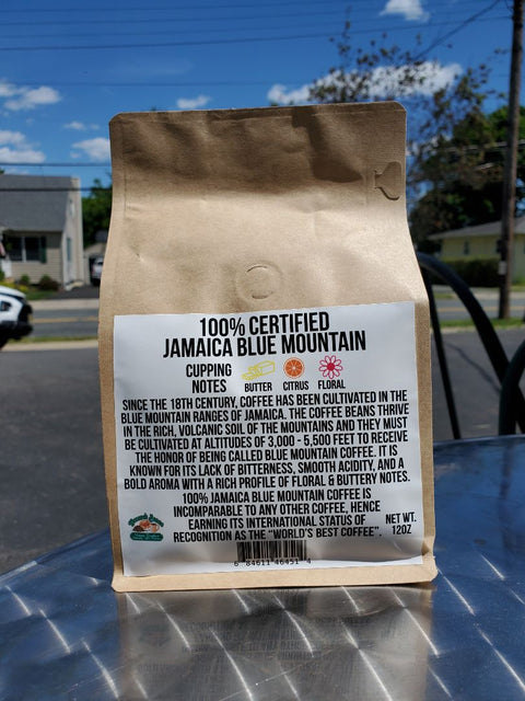 100% Jamaica Blue Mountain - Whole Bean, 12oz Bag, Beige Bag