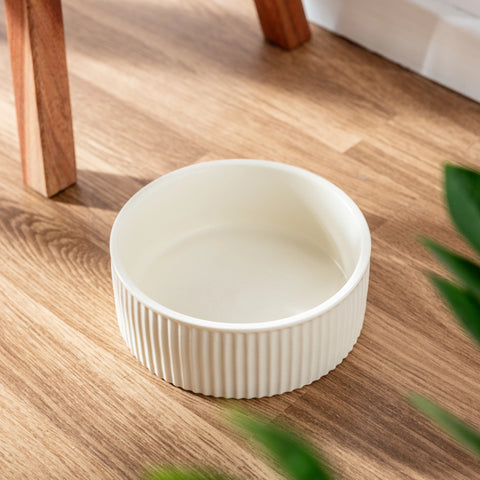 Large Jardin Ribbed Pet Bowl - Cream