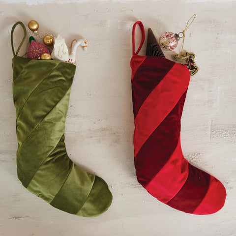 Jewel Box Velvet Striped Stocking - Scarlet