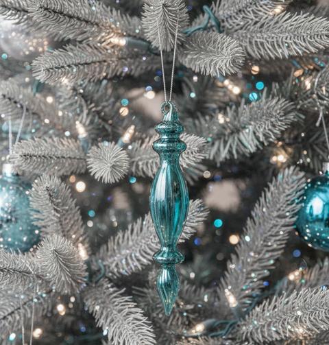 Jewel Box Sapphire Glass Finial Ornament - A