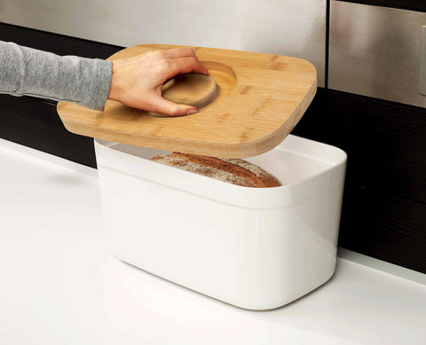 Joseph Joseph Bread Bin with Bamboo Cutting Board Lid - White