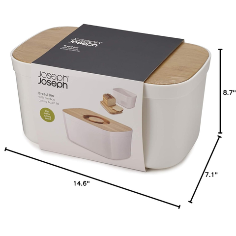Joseph Joseph Bread Bin with Bamboo Cutting Board Lid - White