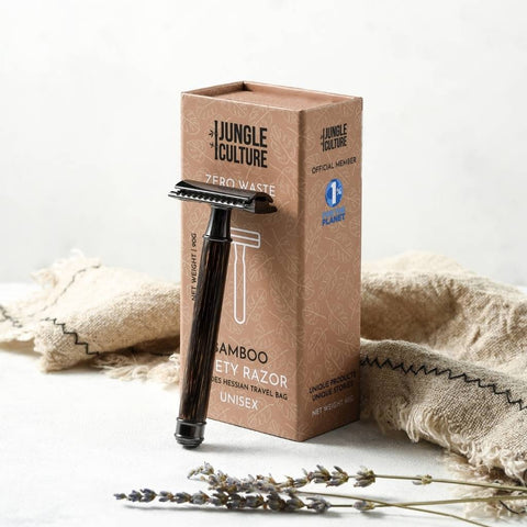 Jungle Culture Bamboo Safety Razor - Thin Handle, Dark Wood Tone