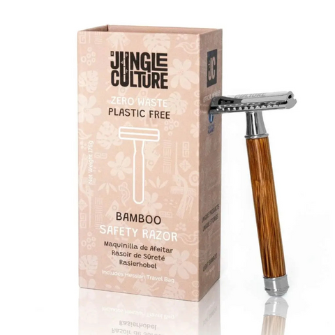 Jungle Culture Bamboo Safety Razor - Thin Handle, Light Wood Tone