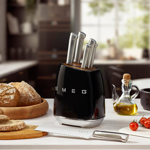 SMEG Knife Block Set, Black